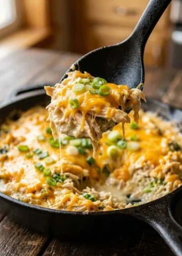 One Pan Keto Green Chili Chicken dish garnished with fresh herbs