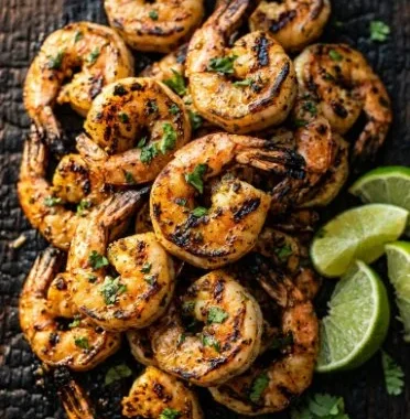 Perfect Grilled Cilantro Lime Shrimp 1 Perfectly grilled cilantro lime shrimp on a platter