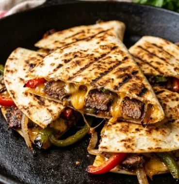 Steak Fajita Quesadillas 1 Delicious steak fajita quesadillas with peppers and cheese