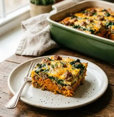 Sweet Potato & Sausage Breakfast Bake 2 Sweet Potato & Sausage Breakfast Bake recipe showcasing a hearty breakfast dish.