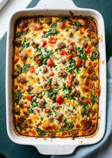 Delicious vegan breakfast casserole with colorful vegetables and tofu