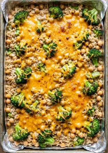 Delicious vegan casserole served in a dish, topped with fresh herbs and veggies.