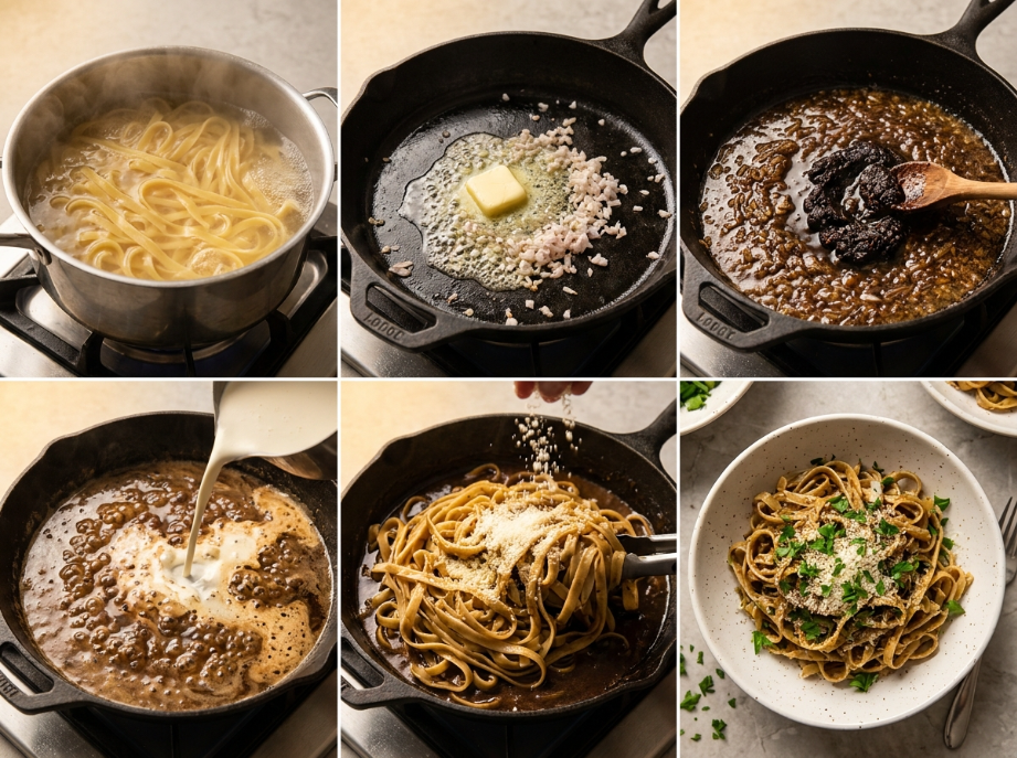Black Garlic Fettuccine: A Modern Umami Twist 2 black garlic fettuccine steps