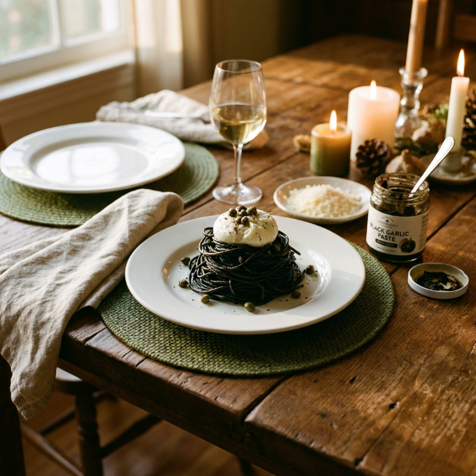 Black Garlic Spaghetti: A Modern Umami Twist 3 black garlic spaghetti Serve